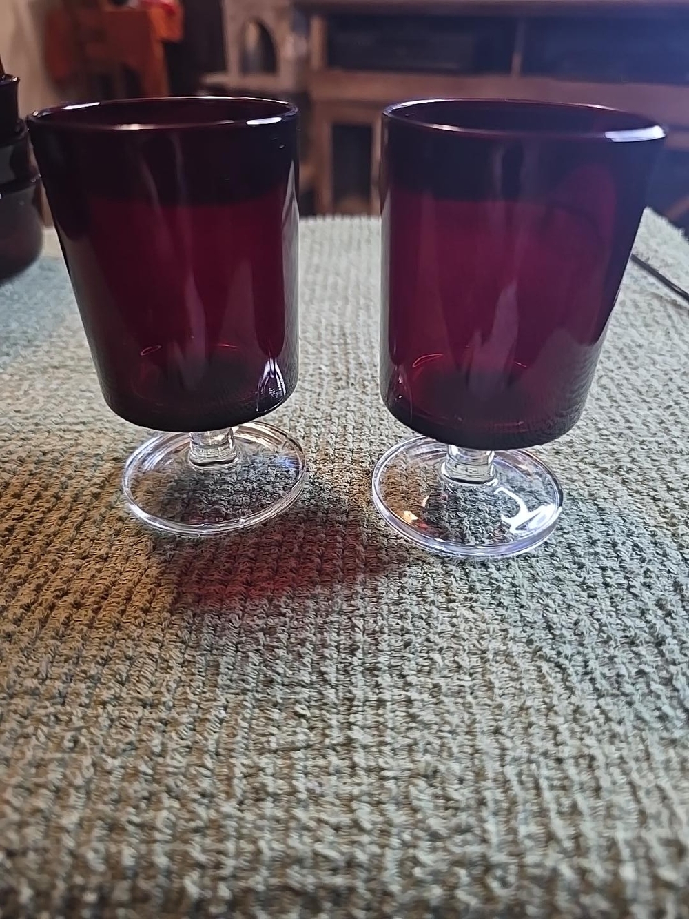 Pair Vintage Vereco France Ruby Red Footed Tumblers Goblets – 4½"